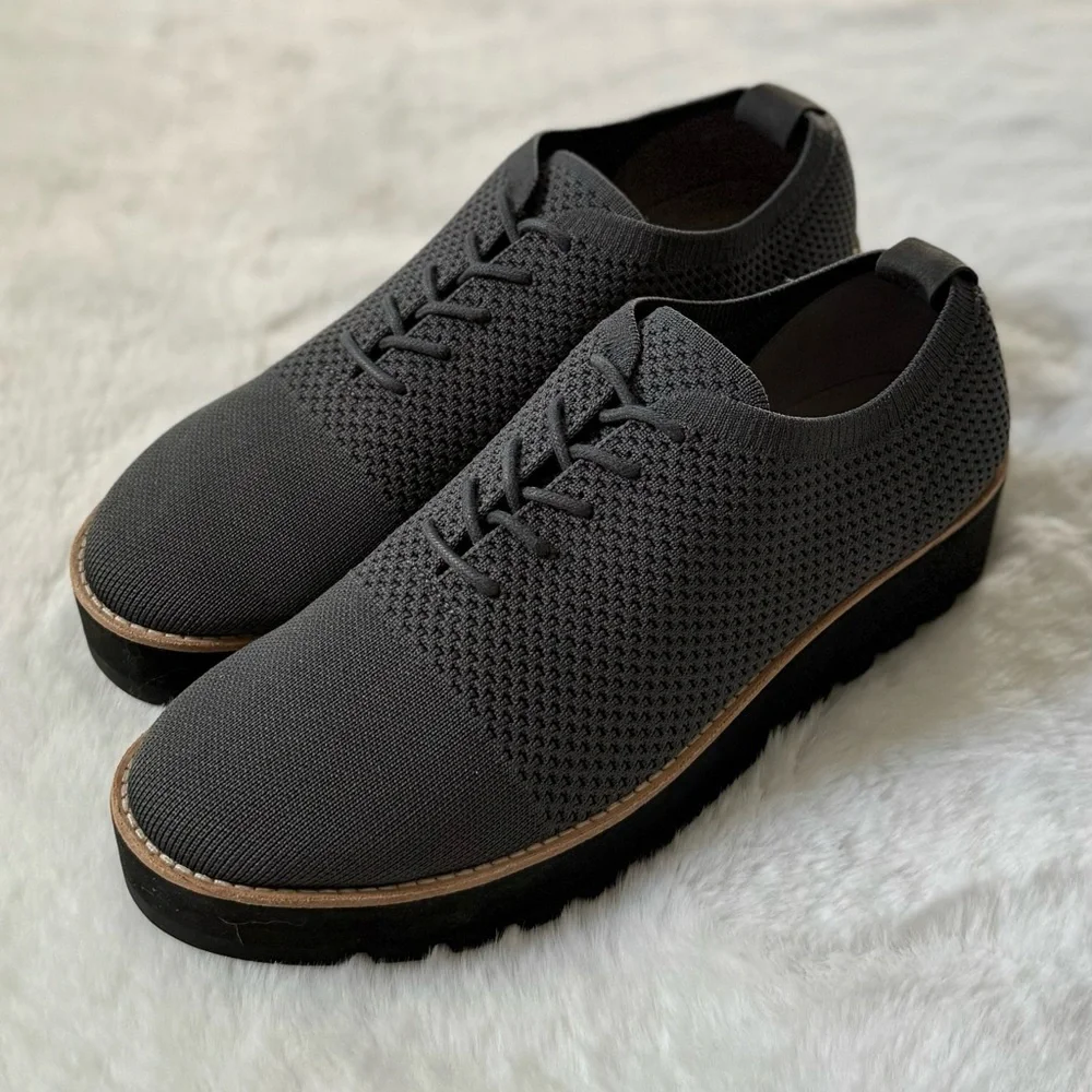 EILEEN FISHER 10 Eddy Knit Platform Oxford Loafers in Graphite Grey • Eddy 2 - Picture 12 of 15